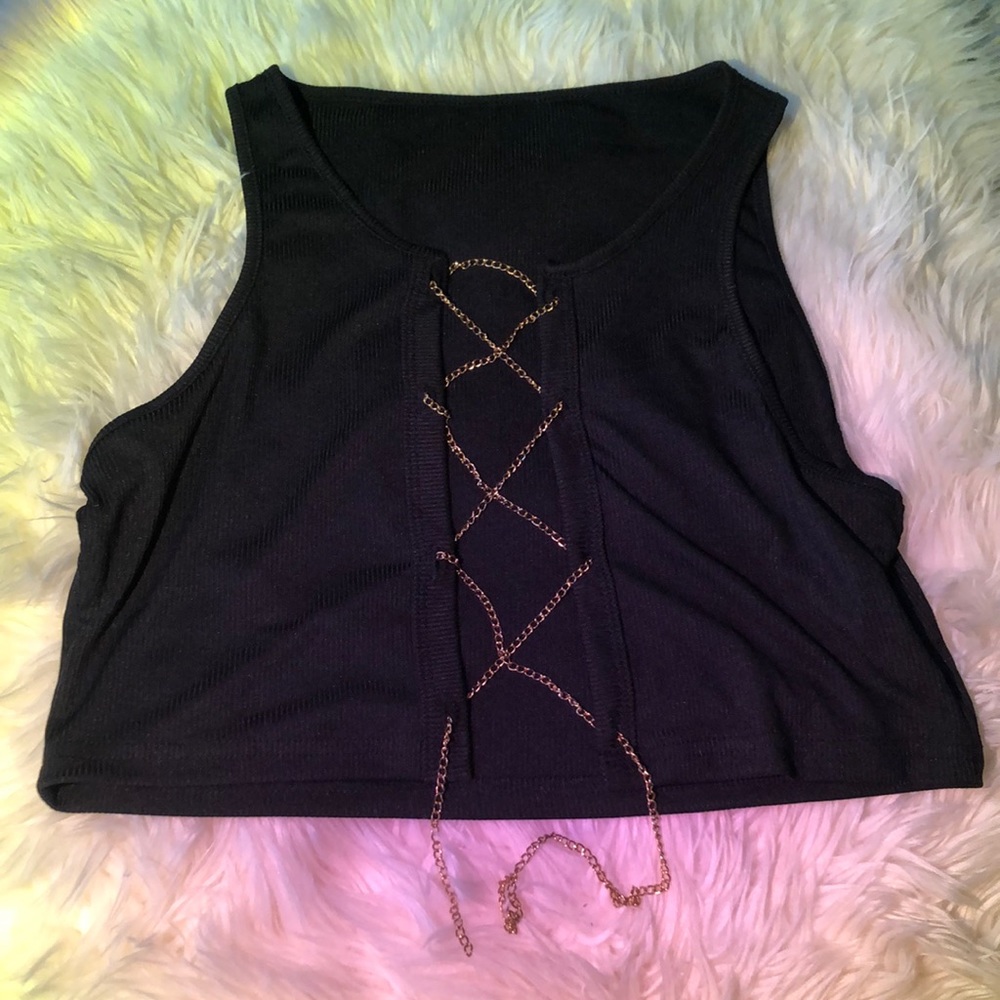 black chain criss cross tank top